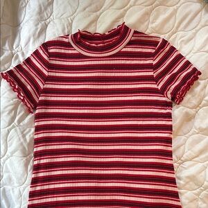 Wild Fable Red and White Striped lettuce hem T shirt dress